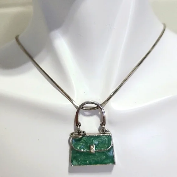 VINTAGE Green mini purse Bag Key charm Necklace - Picture 9 of 9